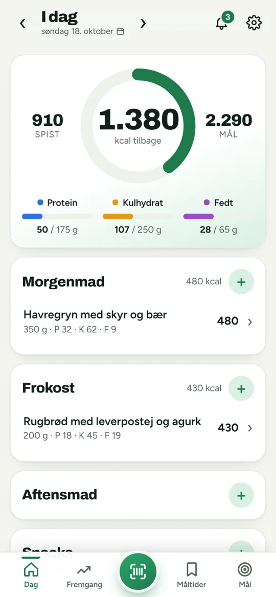 Kostlog: dagens kalorier og makroer