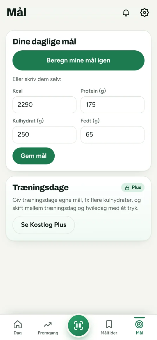 Kalorier og makroer – beregnet eller dine egne.
